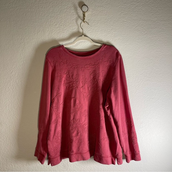 Coldwater Creek Tops - Coldwater Creek Women’s Crimson Floral Embroidered Sweatshirt Sz3X